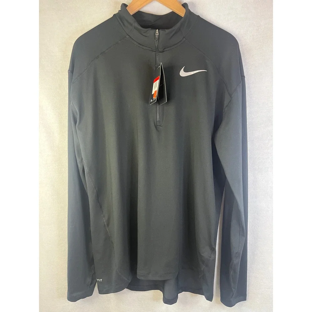 Nike Running Dri-FIT Mens Black Half Zip Pullover Long Sleeve Shirt Large‎ NWT